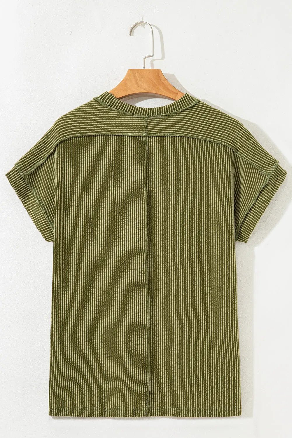 Jungle Green Textured Knit T Shirt with Exposed Stitching Love Salve